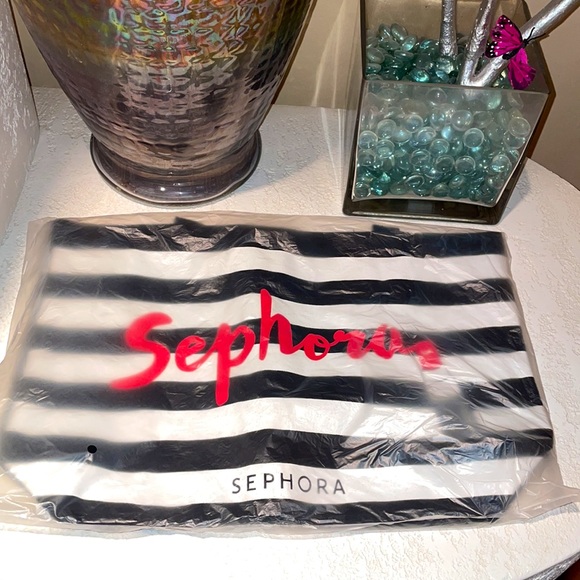 NWT Sephora Black & White Striped Reusable Canvas Tote - Picture 3 of 6